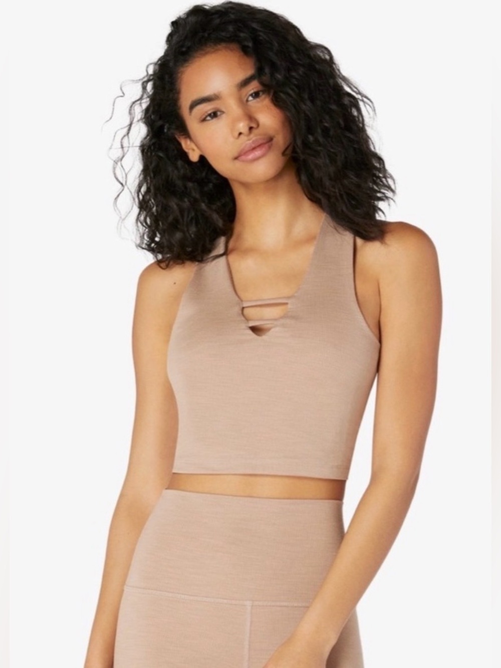 Beyond Yoga HEATHER RIB CROPPED TANK in Desert Suede Heather Size S